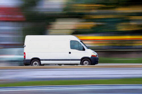 Blur white van,  panning and move